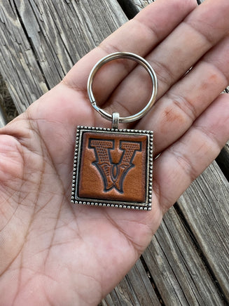 Custom Leather Initial Keychain Letter V