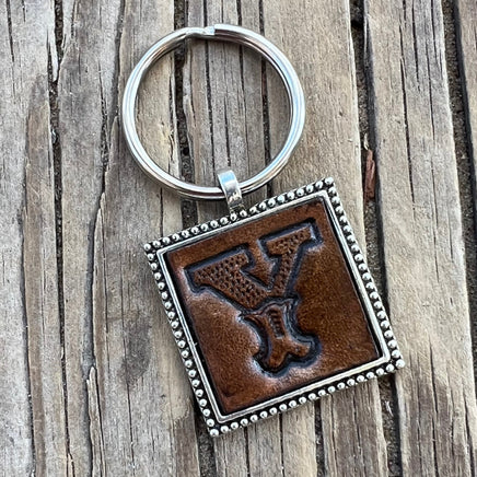 Custom Leather Initial Keychain Letter Y