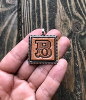 Western Block Letter 'B' Initial Leather Pendant Necklace