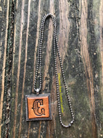 Western Block Letter 'C' Initial Leather Pendant Necklace