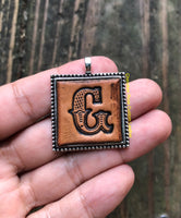 Western Block Letter 'G' Initial Leather Pendant Necklace