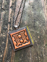 Western Block Letter 'H' Initial Leather Pendant Necklace