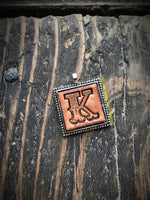 Western Block Letter 'K' Initial Leather Pendant Necklace