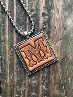 Western Block Letter 'M' Initial Leather Pendant Necklace