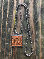 Western Block Letter 'M' Initial Leather Pendant Necklace