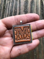 Western Block Letter 'M' Initial Leather Pendant Necklace