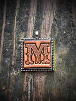 Western Block Letter 'M' Initial Leather Pendant Necklace