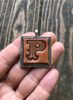 Western Block Letter 'P' Initial Leather Pendant Necklace
