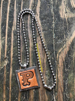 Western Block Letter 'P' Initial Leather Pendant Necklace
