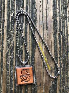 Western Block Letter 'S' Initial Leather Pendant Necklace