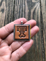 Western Block Letter 'T' Initial Leather Pendant Necklace