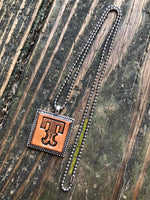 Western Block Letter 'T' Initial Leather Pendant Necklace