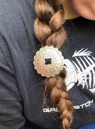 Large Bronze Slotted Concho Hair Tie - Peyote Rose