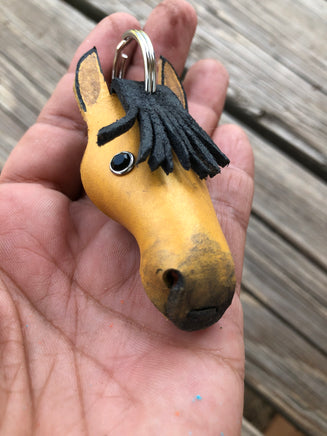Hand Painted Buckskin Horse Head Leather Keychain