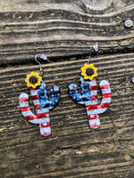 American Flag and Sunflower Metal Earrings