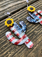 American Flag and Sunflower Metal Earrings