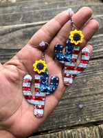 American Flag and Sunflower Metal Earrings