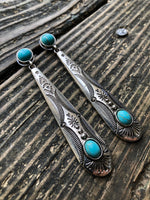 Silver Finish Tribal Drop Stud Earrings