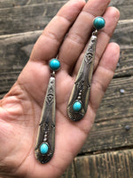 Silver Finish Tribal Drop Stud Earrings