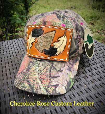Buck Sticthed Arrowhead & Feathers Camo Trucker Cap - Peyote Rose