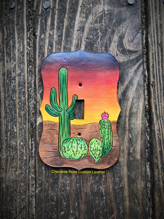 Hand Painted Desert Sunset Single Leather Light Switch Cover - Peyote Rose