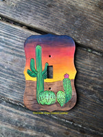 Hand Painted Desert Sunset Single Leather Light Switch Cover - Peyote Rose