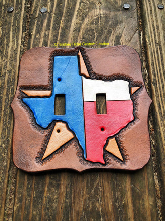Painted Texas Double Leather Light Switch Cover - Peyote Rose