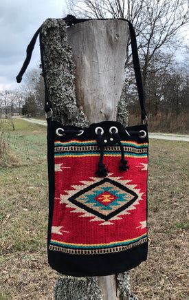 Red and Black woven southwestern bucket bag