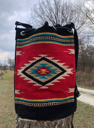 Red and Black woven southwestern bucket bag