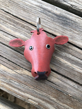 Hand Painted Red Angus Cow Leather Keychain