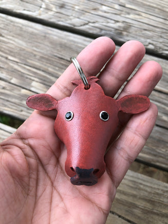 Hand Painted Red Angus Cow Leather Keychain