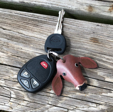 Hand Painted Red Brahma Cow Leather Keychain