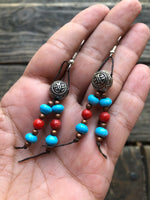 Handmade Southwestern Coral and Turquoise Earrings