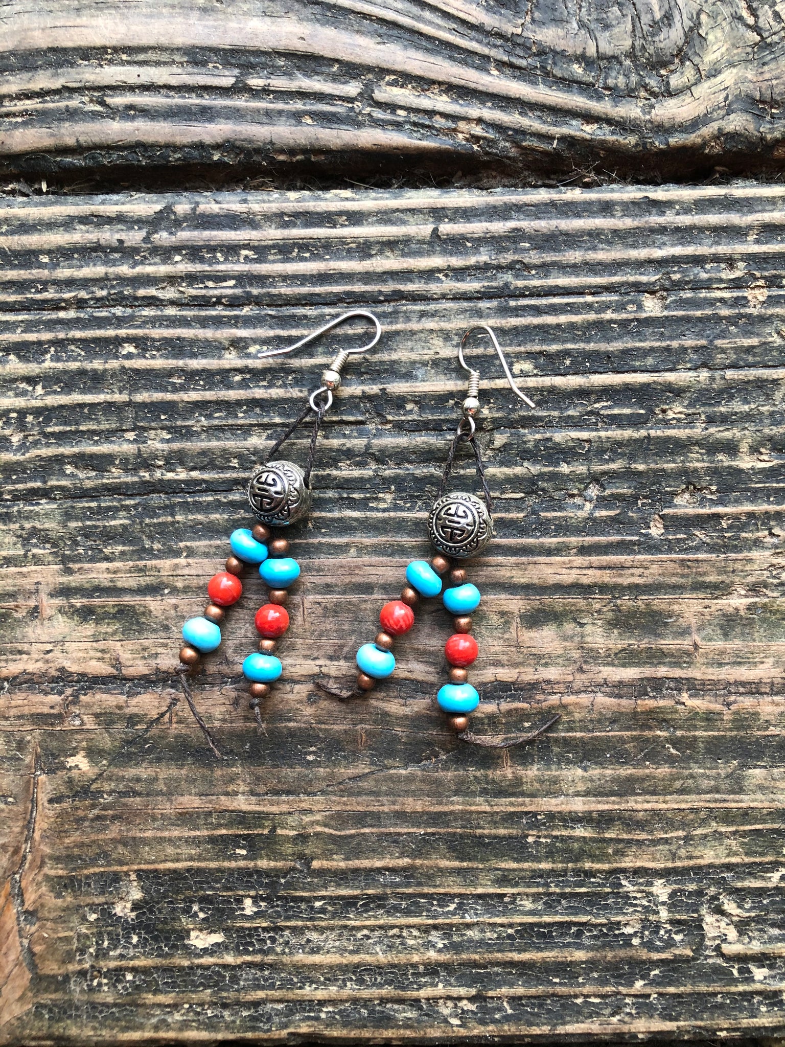 Red coral and on sale turquoise earrings