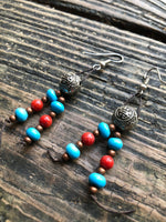 Handmade Southwestern Coral and Turquoise Earrings