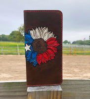 Red, White and Blue Painted Sunflower Ladies Long Card Wallet