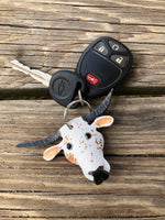 Hand Painted Red Speckled Texas Longhorn Leather Keychain