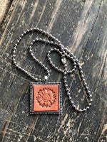 Stamped Sunflower Leather Pendant Necklace