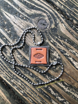 Stamped Tribal Design Leather Pendant Necklace