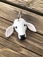 Hand Painted White Brahma Cow Leather Keychain